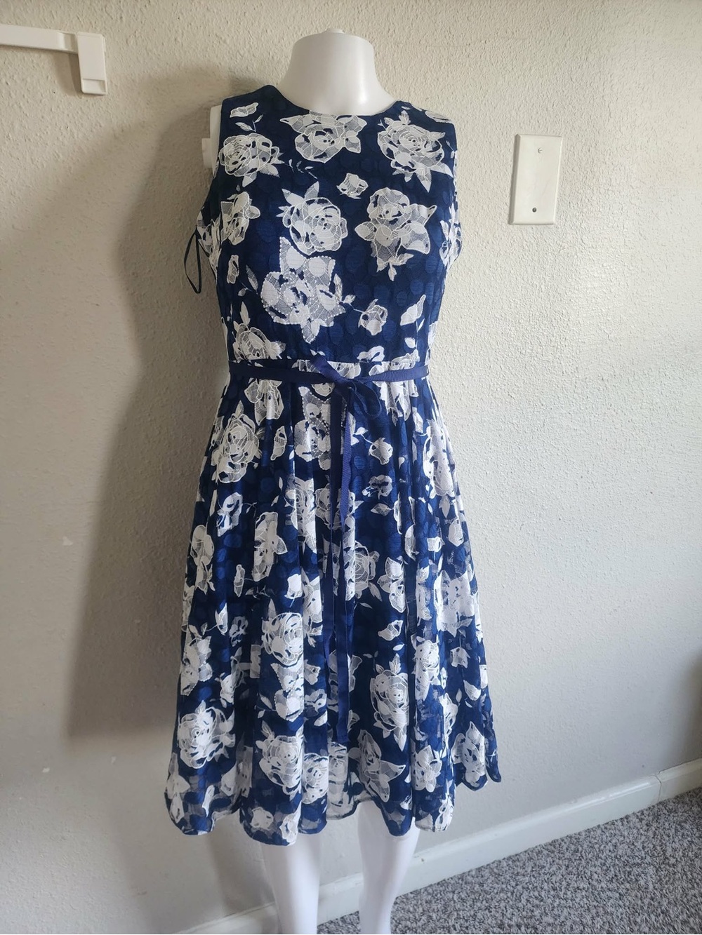 Danny & Nicole Navy and White Floral Fit-and-Flare Dress